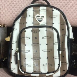Betsey Johnson Brown and White Striped Backpack